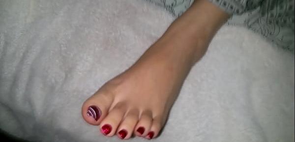  Foot fetish candy cane toes.